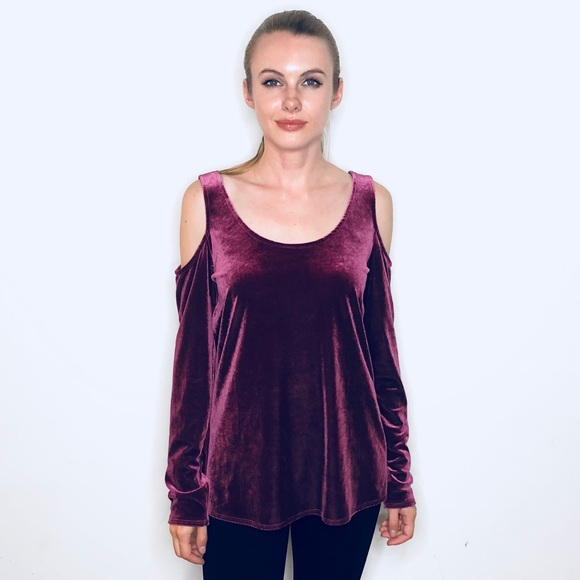 Harlowe & Graham Tops - HARLOWE & GRAHAM VELVET OPEN SHOULDER PURPLE TOP L